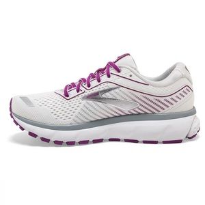 BROOKS WOMEN'S GHOST 12 WHITE-GREY-HOLLYHOCK sz8